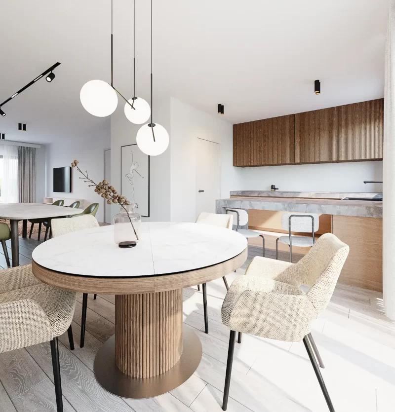 მისაღები და სამზარეულო ოთახის დიზაინი